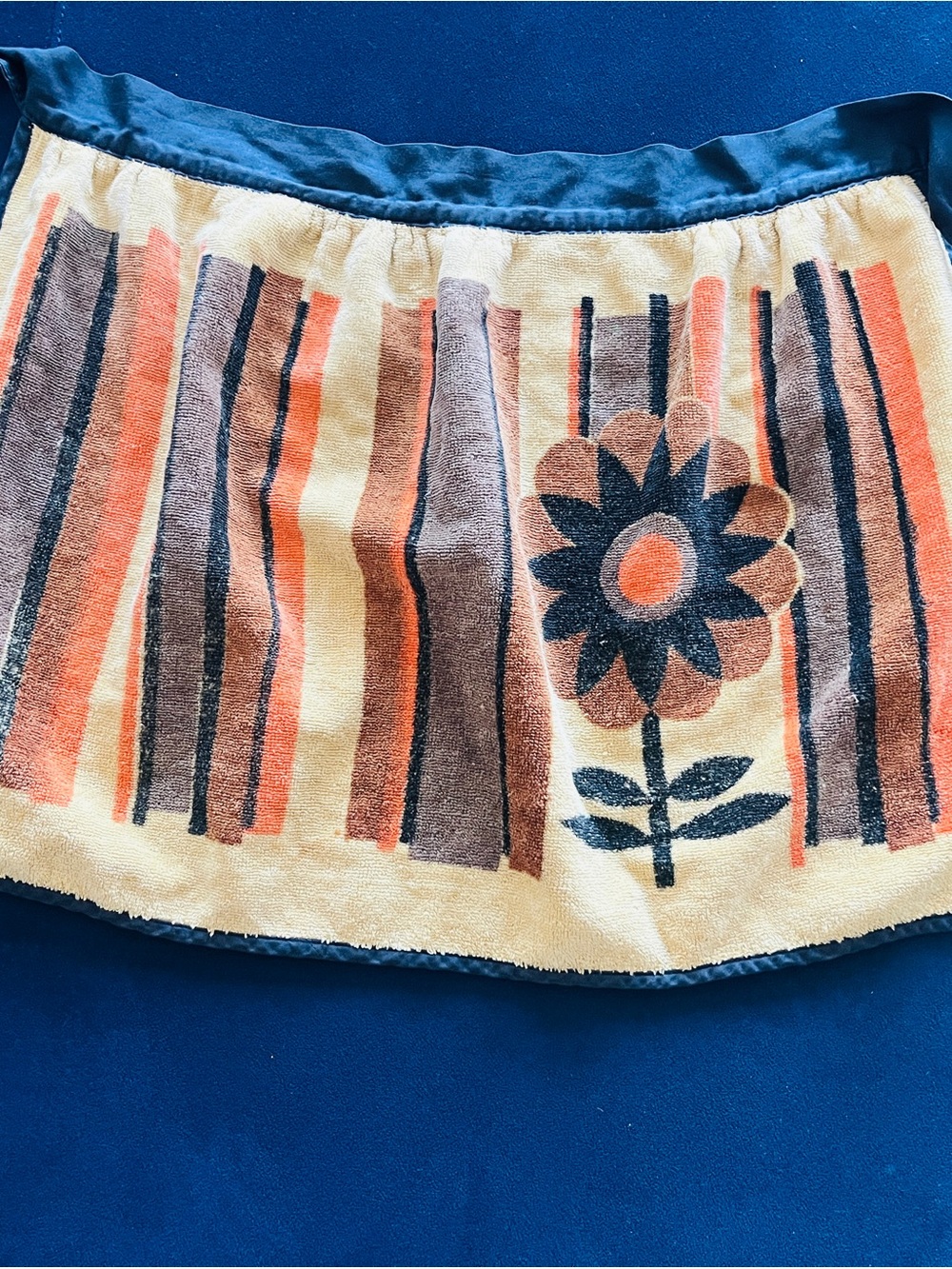 Floral Stripe Vintage Apron in Cream, Coral & Brown